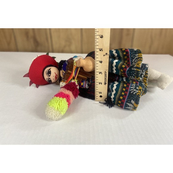 Vintage Embroidered Peruvian Folk Art Doll Handmade with 2Babies & Panpipes - Picture 16 of 16